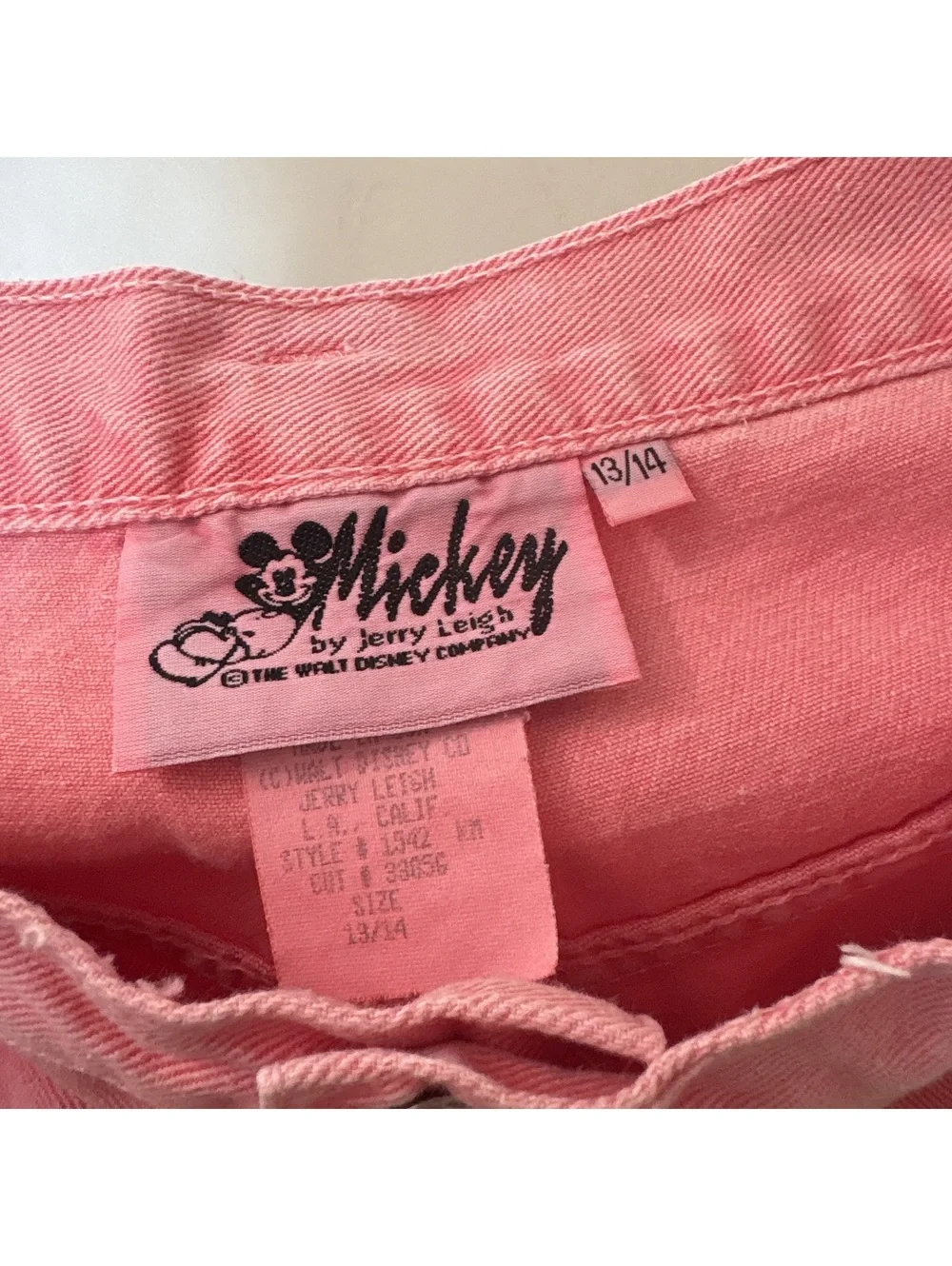 Vintage 90s Mickey by Jerry Leigh Pink Denim Shorts Minnie Mouse Hula Size 13/14
